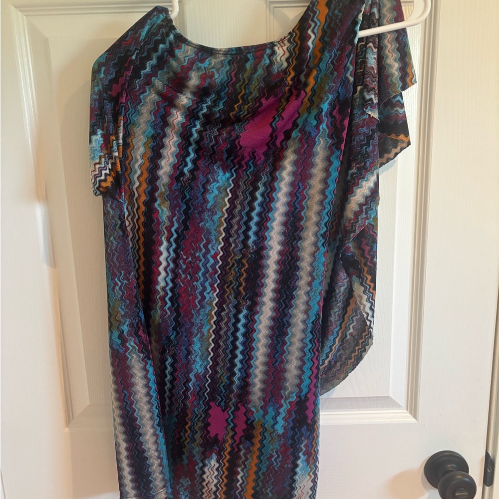 Allure Green and Blue Asymmetrical Sundress with Flutter Sleeves